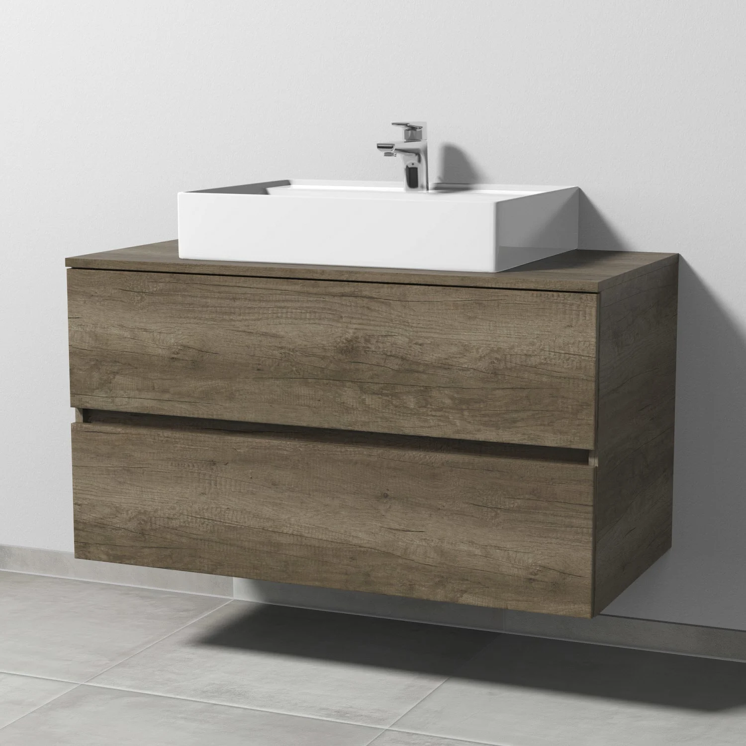 Sanipa Solo One Angular Keramik-Set 100 cm mit Keramik-Waschtisch und Waschtischunterbau mit 2 Auszügen