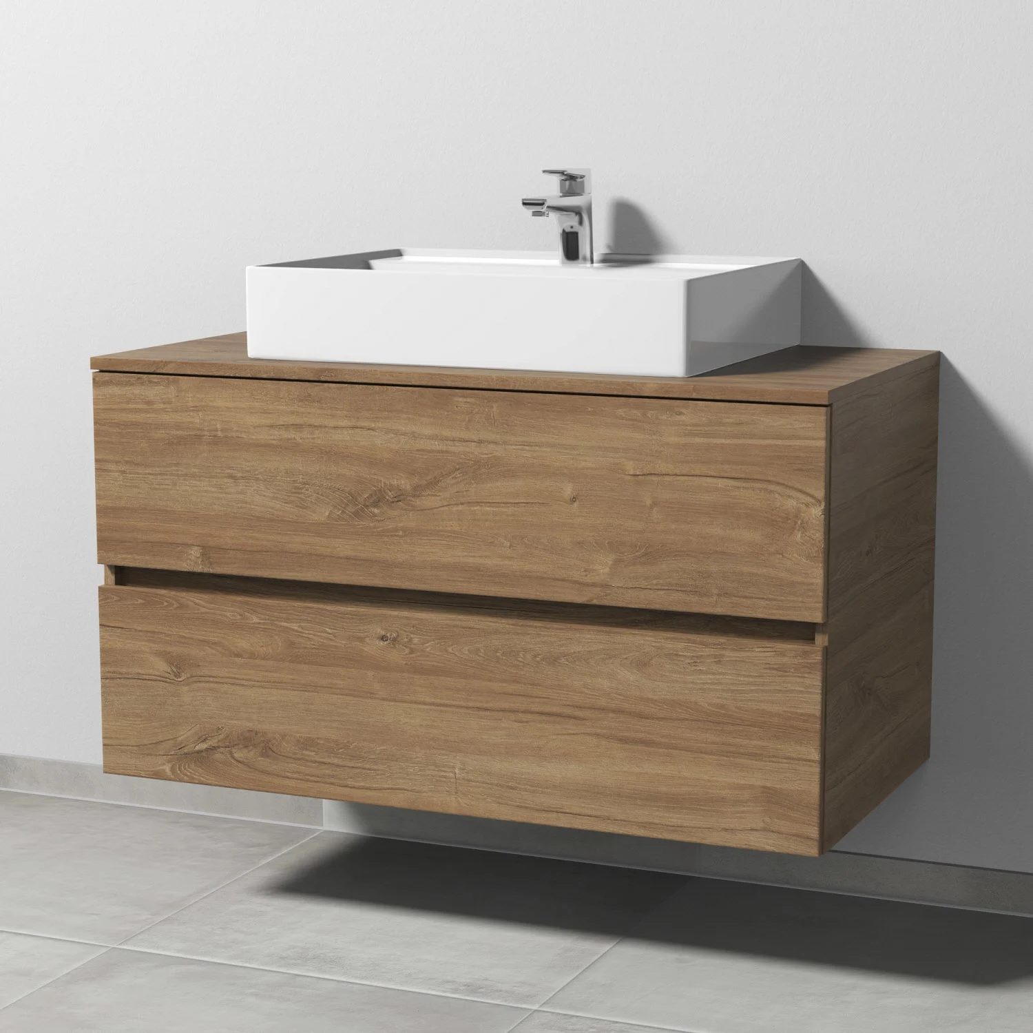 Sanipa Solo One Angular Keramik-Set 100 cm mit Keramik-Waschtisch und Waschtischunterbau mit 2 Auszügen