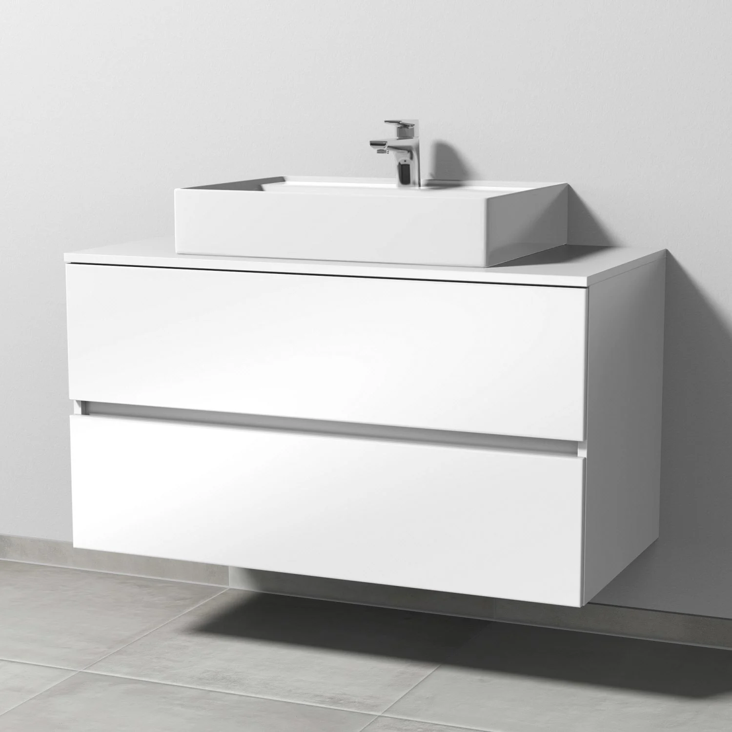 Sanipa Solo One Angular Keramik-Set 100 cm mit Keramik-Waschtisch und Waschtischunterbau mit 2 Auszügen