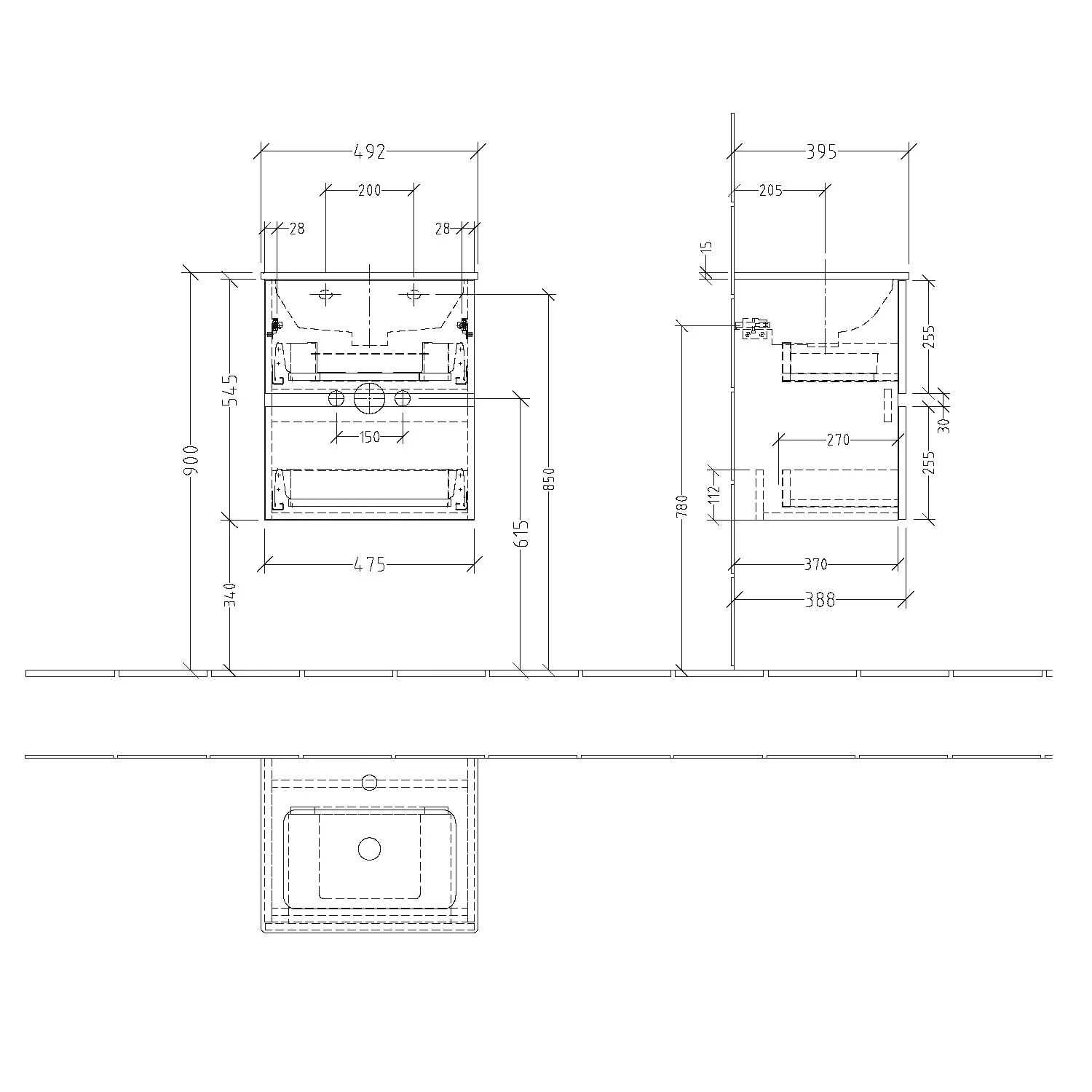 Sanipa Solo One Euphoria-Compact Keramik-Set 49,2 cm mit Keramik-Waschtisch und Waschtischunterbau mit 2 Auszügen Bild 3