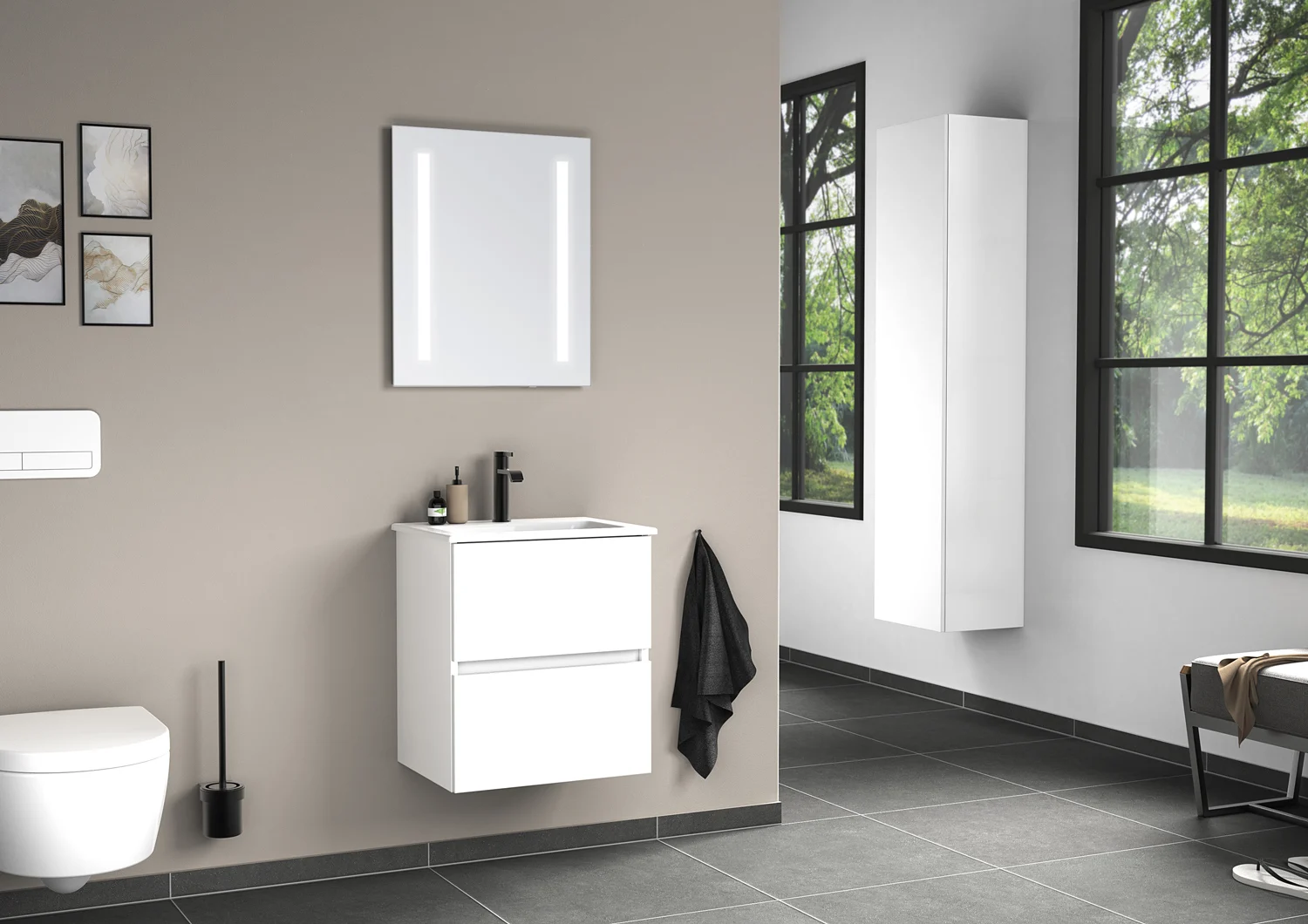 Sanipa Solo One Euphoria-Compact Keramik-Set 49,2 cm mit Keramik-Waschtisch und Waschtischunterbau mit 2 Auszügen Bild 2