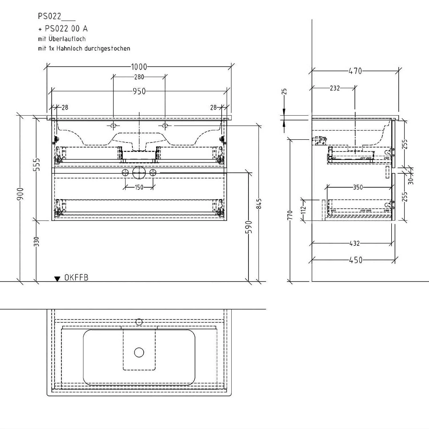 Sanipa Solo One Euphoria Waschtischkombination mit Keramikwaschtisch 100 cm, 2 Auszüge Bild 3
