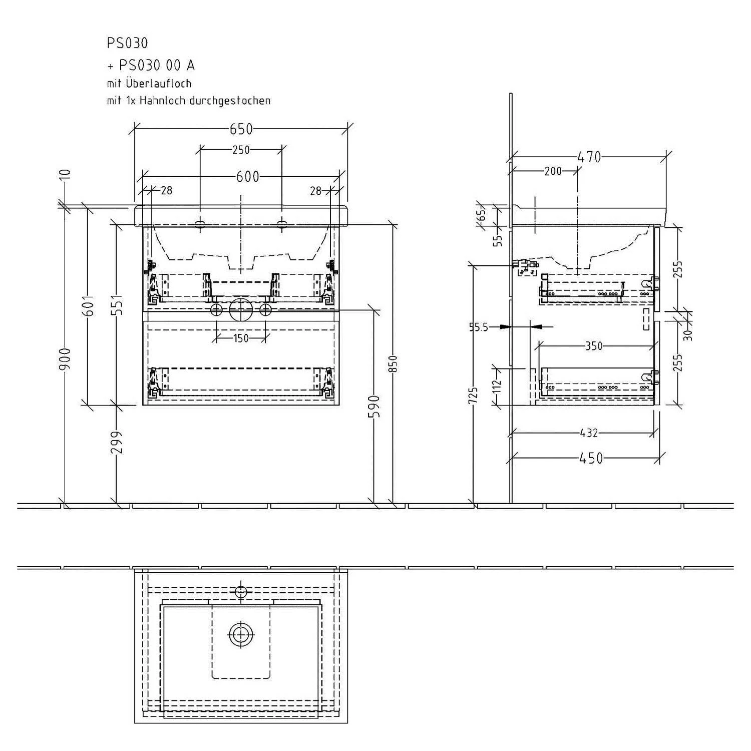 Sanipa Solo One Harmonia Waschtischkombination mit Keramikwaschtisch 65 cm, 2 Auszüge Bild 4