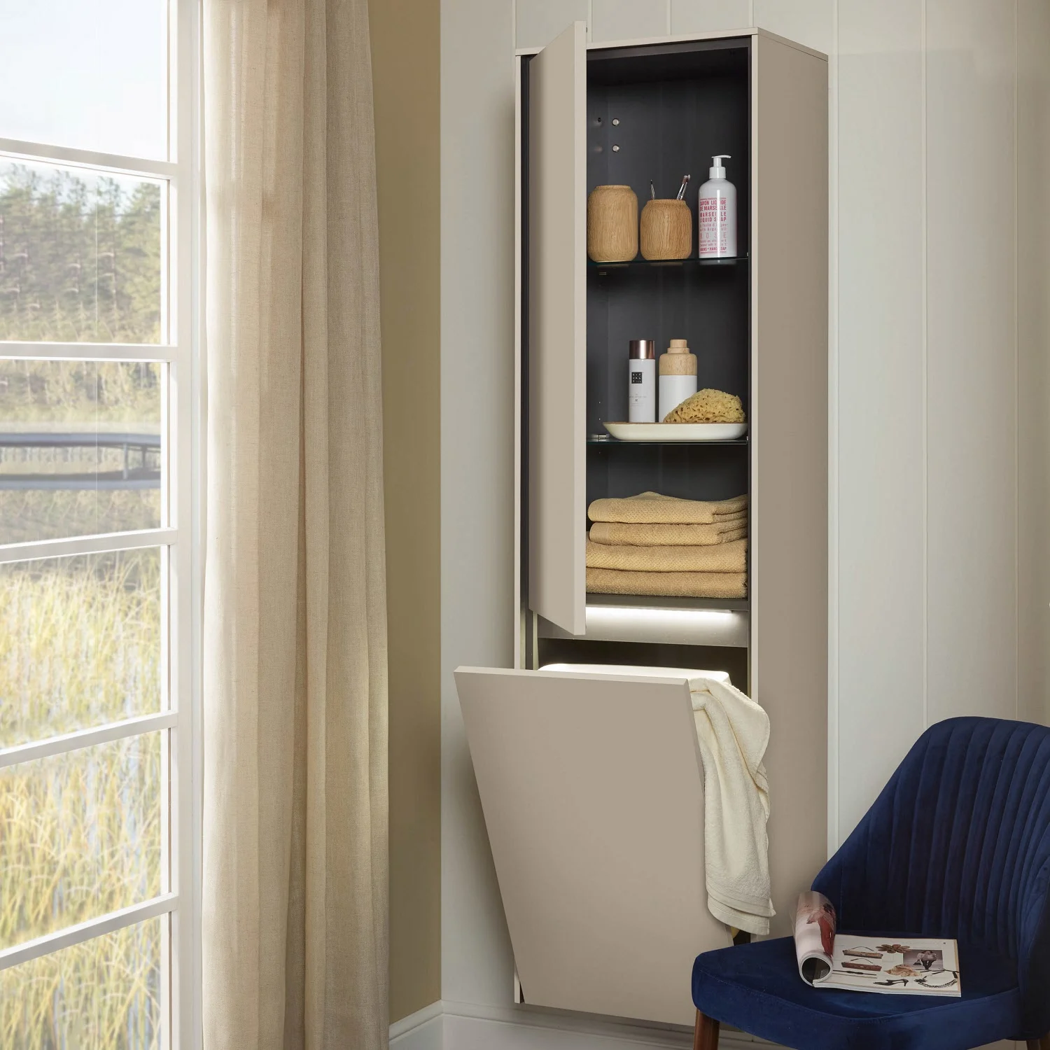 Sanipa Twiga Hochschrank 47,5 cm, 1 Wäschekippe, 1 Türe mit Türanschlag links, inkl. LED-Beleuchtung Bild 8