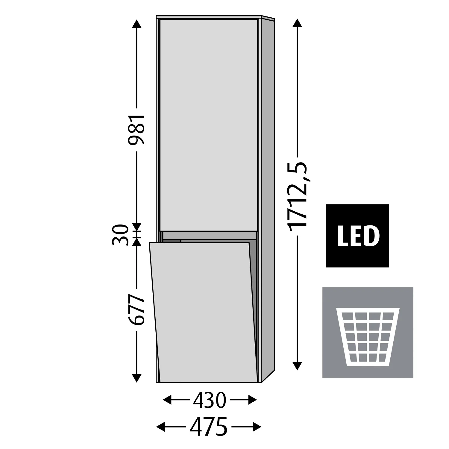 Sanipa Twiga Hochschrank 47,5 cm, 1 Wäschekippe, 1 Türe mit Türanschlag links, inkl. LED-Beleuchtung Bild 5