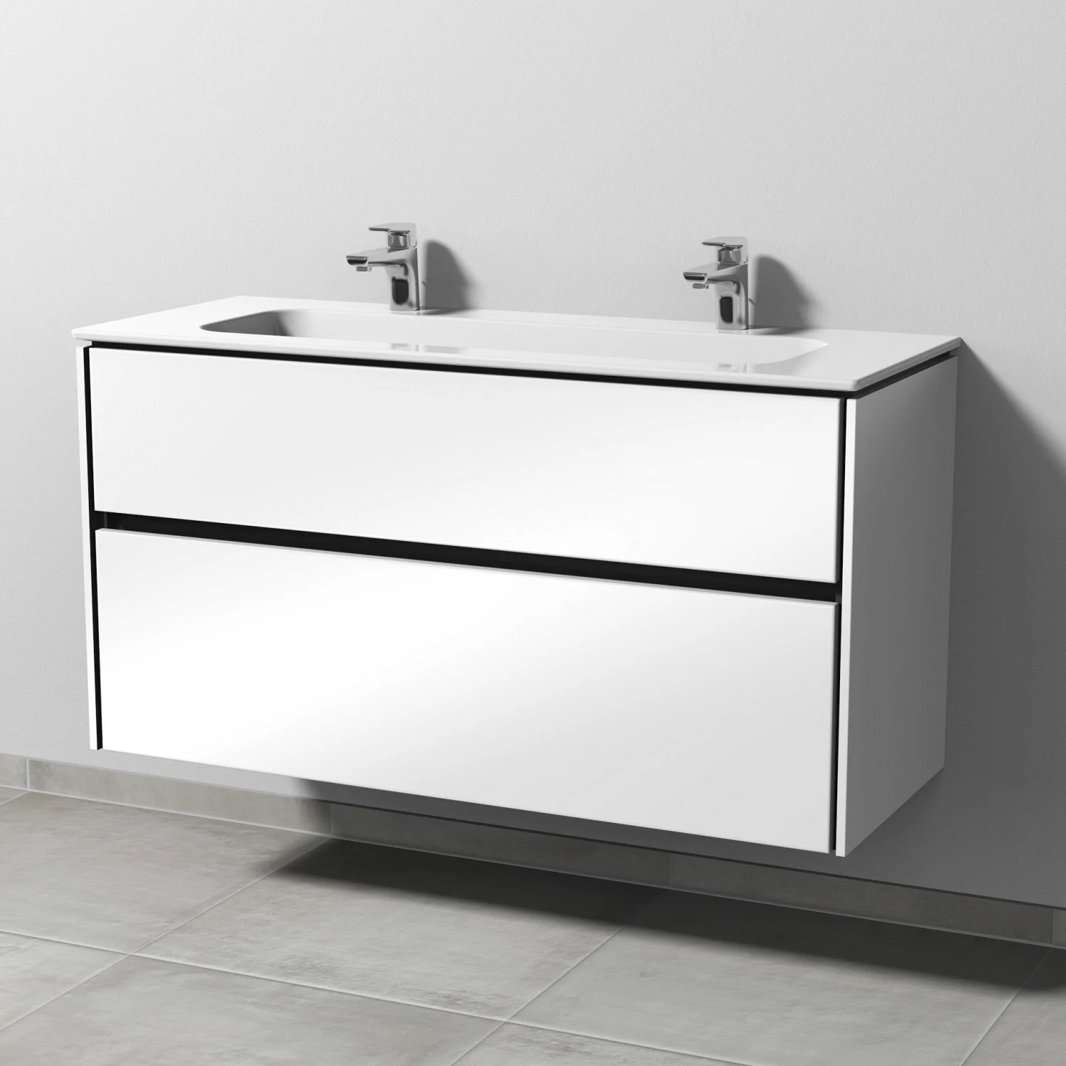 Sanipa Twiga Keramik-Doppelwaschtisch Design 120 cm mit Unterschrank, 2 Auszüge