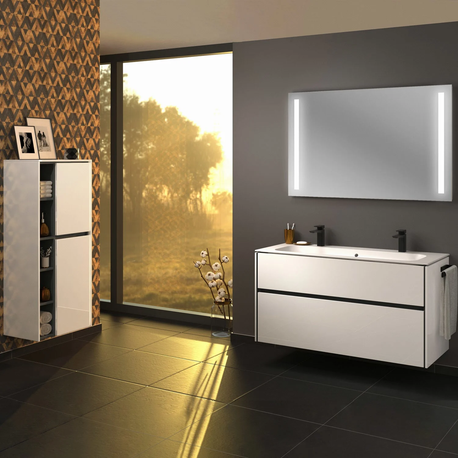 Sanipa Twiga Keramik-Doppelwaschtisch Finion 120 cm mit Unterschrank, 2 Auszüge, inkl. LED-Beleuchtung Bild 2