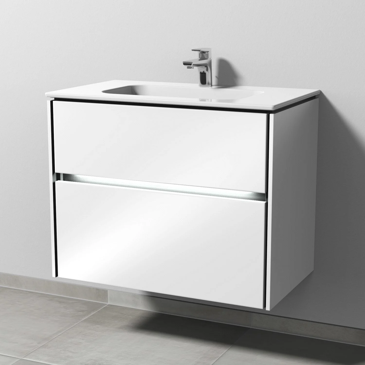 Sanipa Twiga Keramikwaschtisch Design 80 cm mit Unterschrank, 2 Auszüge, inkl. LED-Beleuchtung