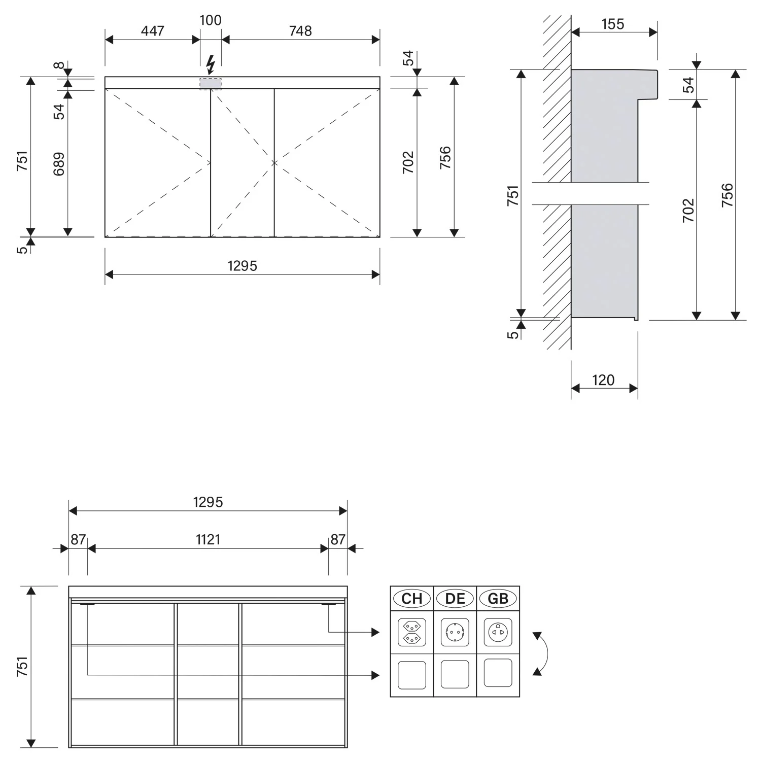Rysunek techniczny szafki z lustrem LED, Schneider