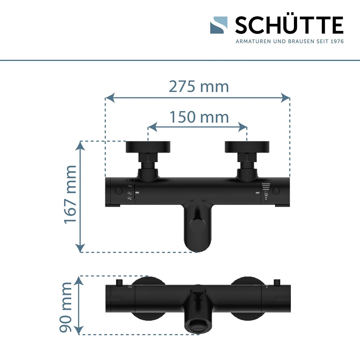 Rysunek techniczny czarnej baterii wannowej, Schütte