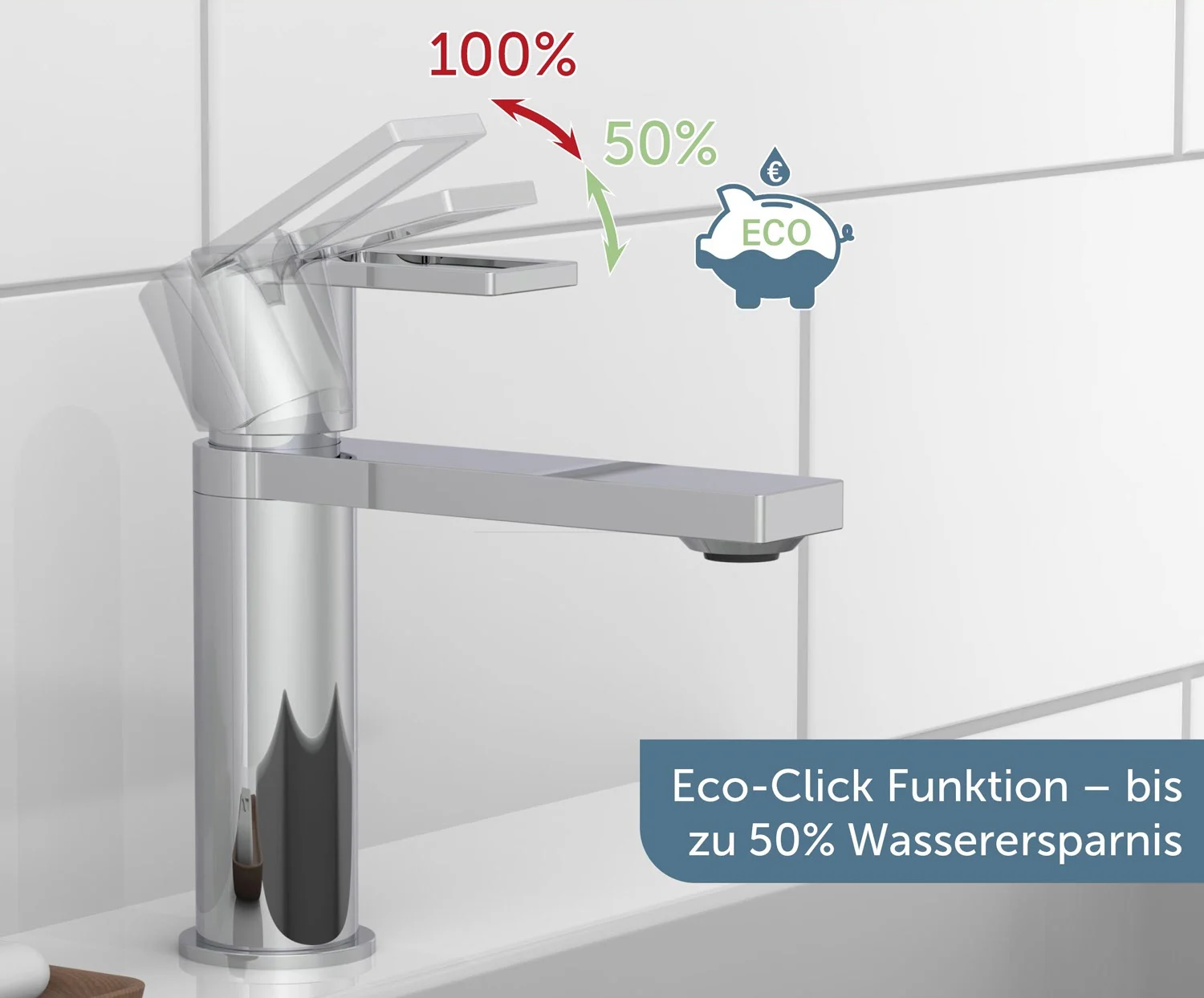 Chromowana bateria umywalkowa z funkcją Eco-Click, Schütte