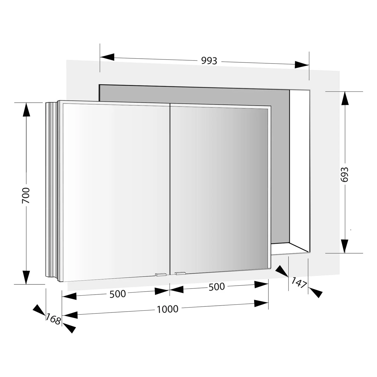 Sprinz Pure-Line Spiegelschrank Einbau mit 2 Türen 100 cm Bild 5