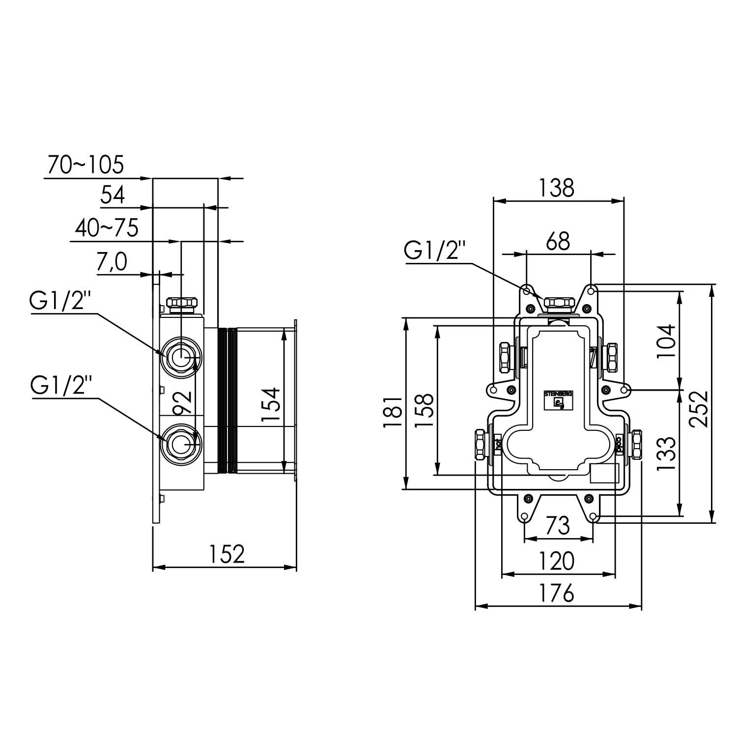 Steinberg Einbaukörper für Brausethermostat mit 3-Wege-Umsteller UP Bild 3
