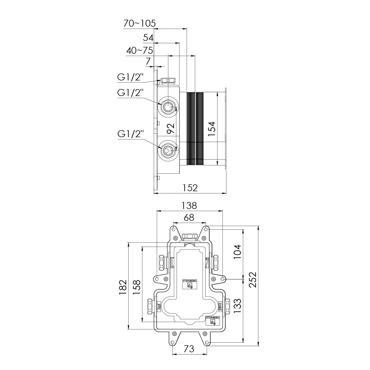Steinberg Einbaukörper für Brausethermostat mit 3-Wege-Umsteller UP Bild 4