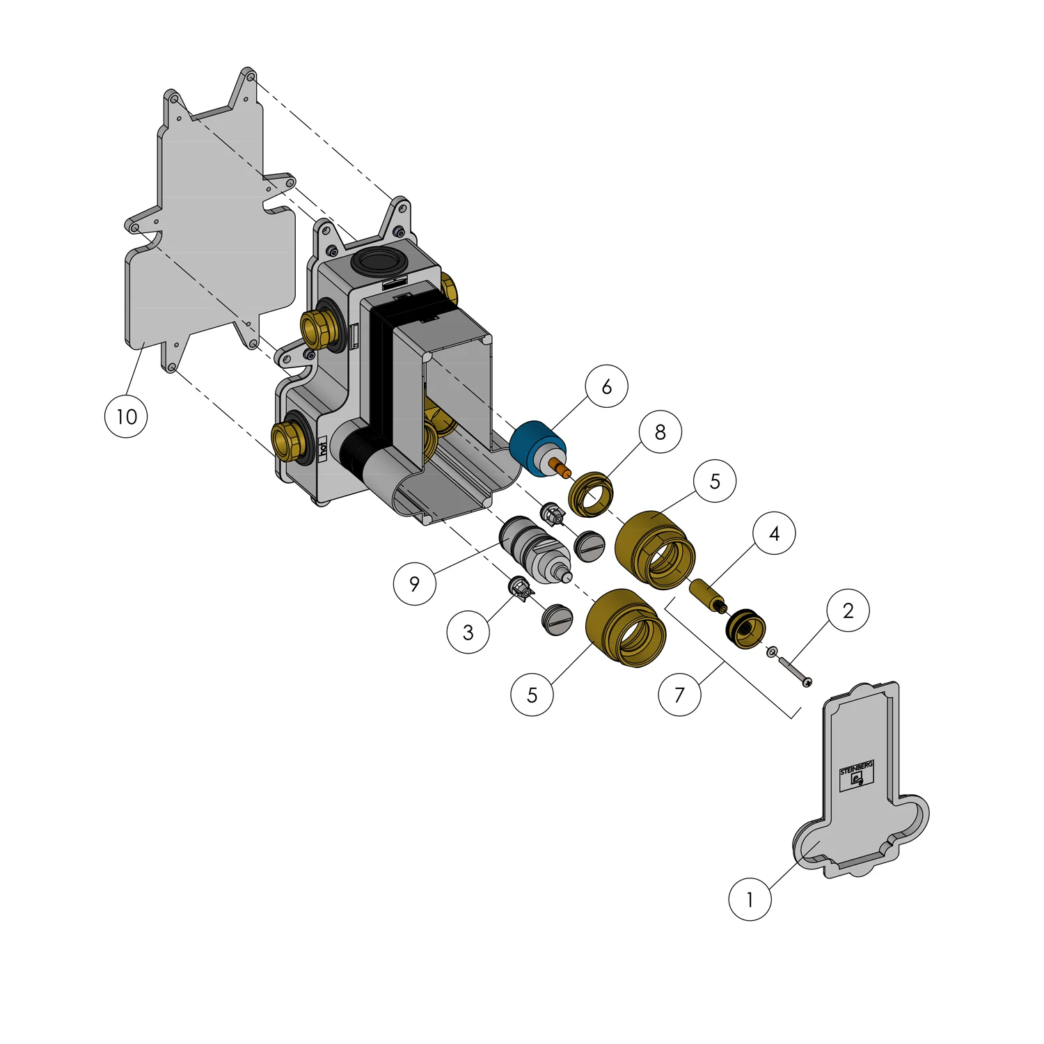Steinberg Universal Einbaukörper für Brausethermostat mit 2-Wege-Umsteller UP Bild 2