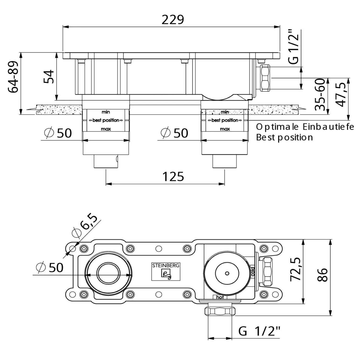 Steinberg Unterputz Einbaukörper 1/2" für Fertigmontageset Bild 2