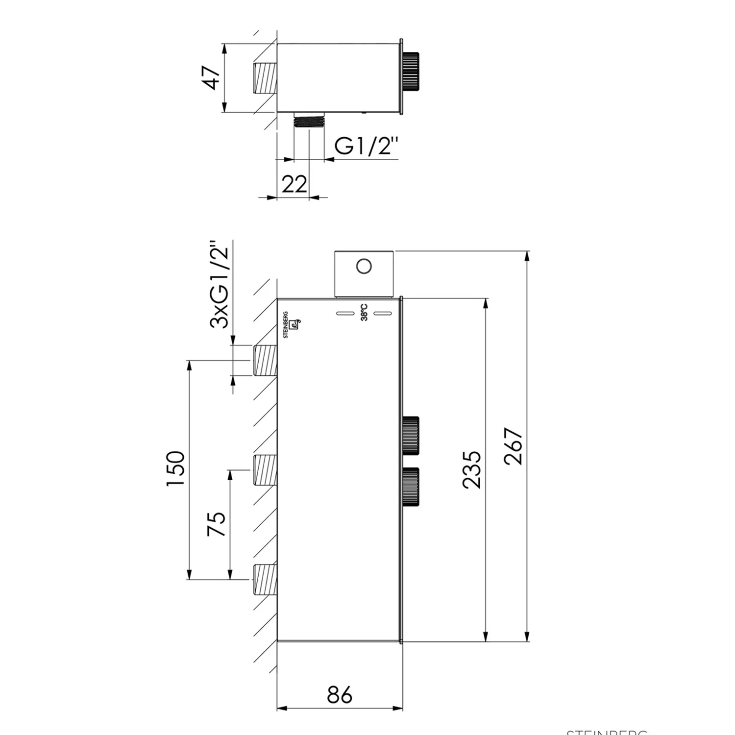 Rysunek techniczny armatury z wymiarami, Steinberg