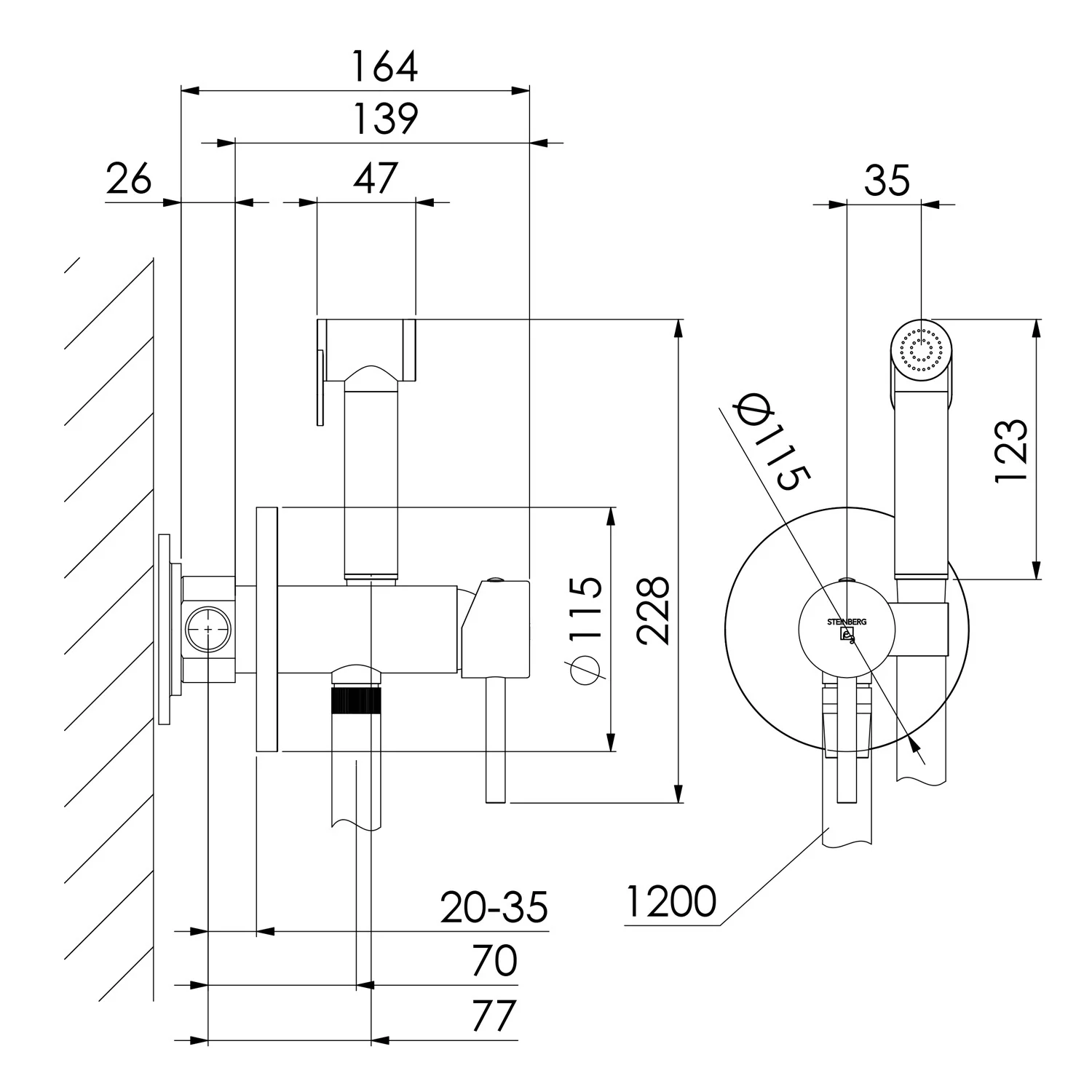Steinberg Serie 100 Unterputz Einhebelmischer mit Bidet Spray Bild 4