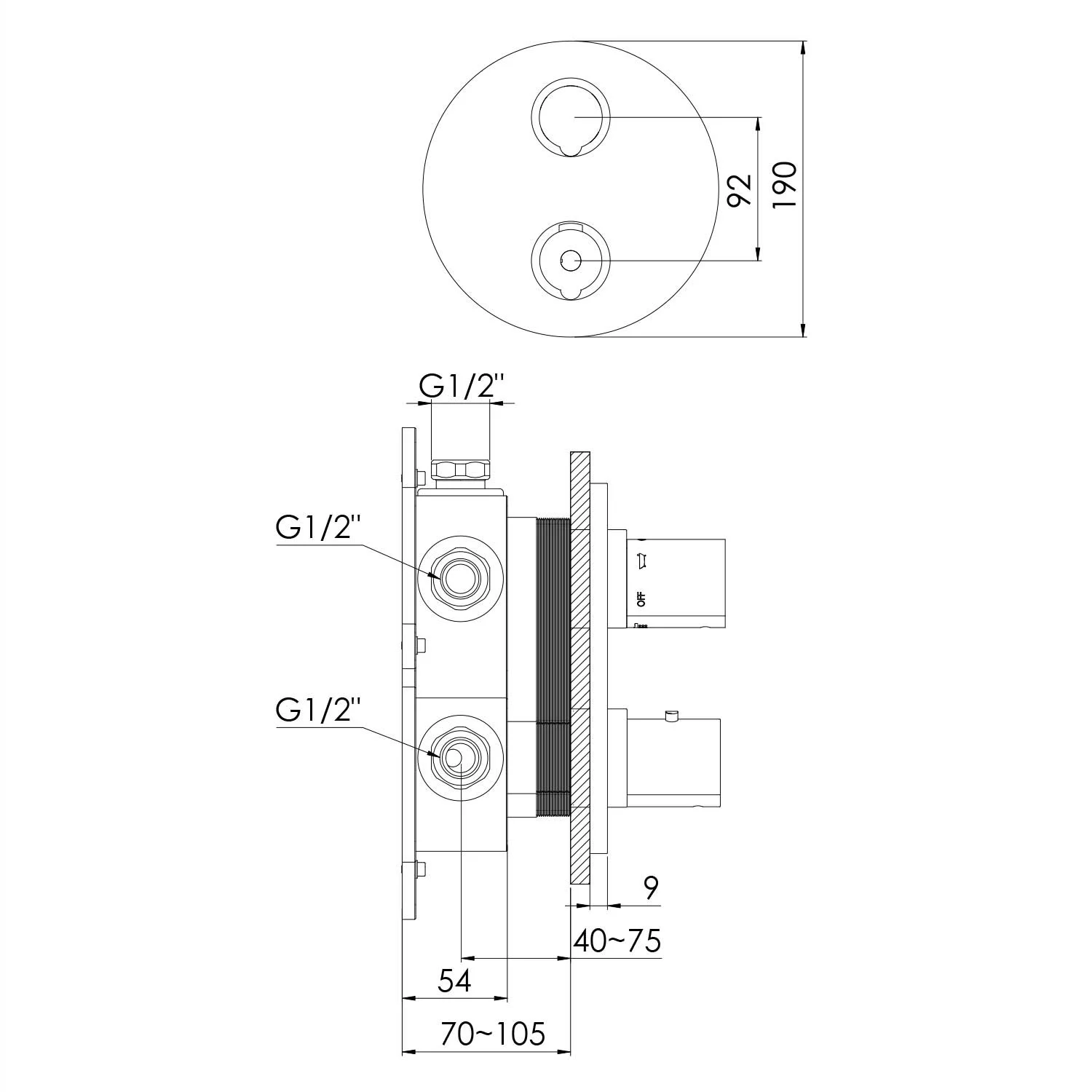 Steinberg Serie 100 Fertigmontageset für Unterputzthermostat mit 3-Wege-Umsteller Bild 6