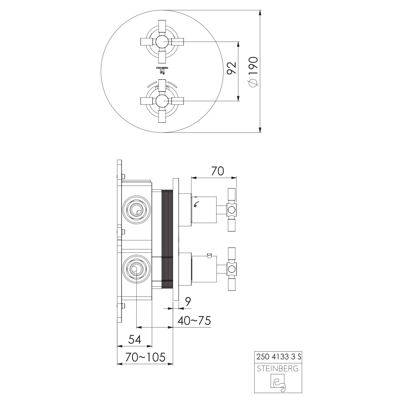 Steinberg Serie 250 Fertigmontageset zu Unterputzthermostat mit 2-Wege Umsteller Bild 4
