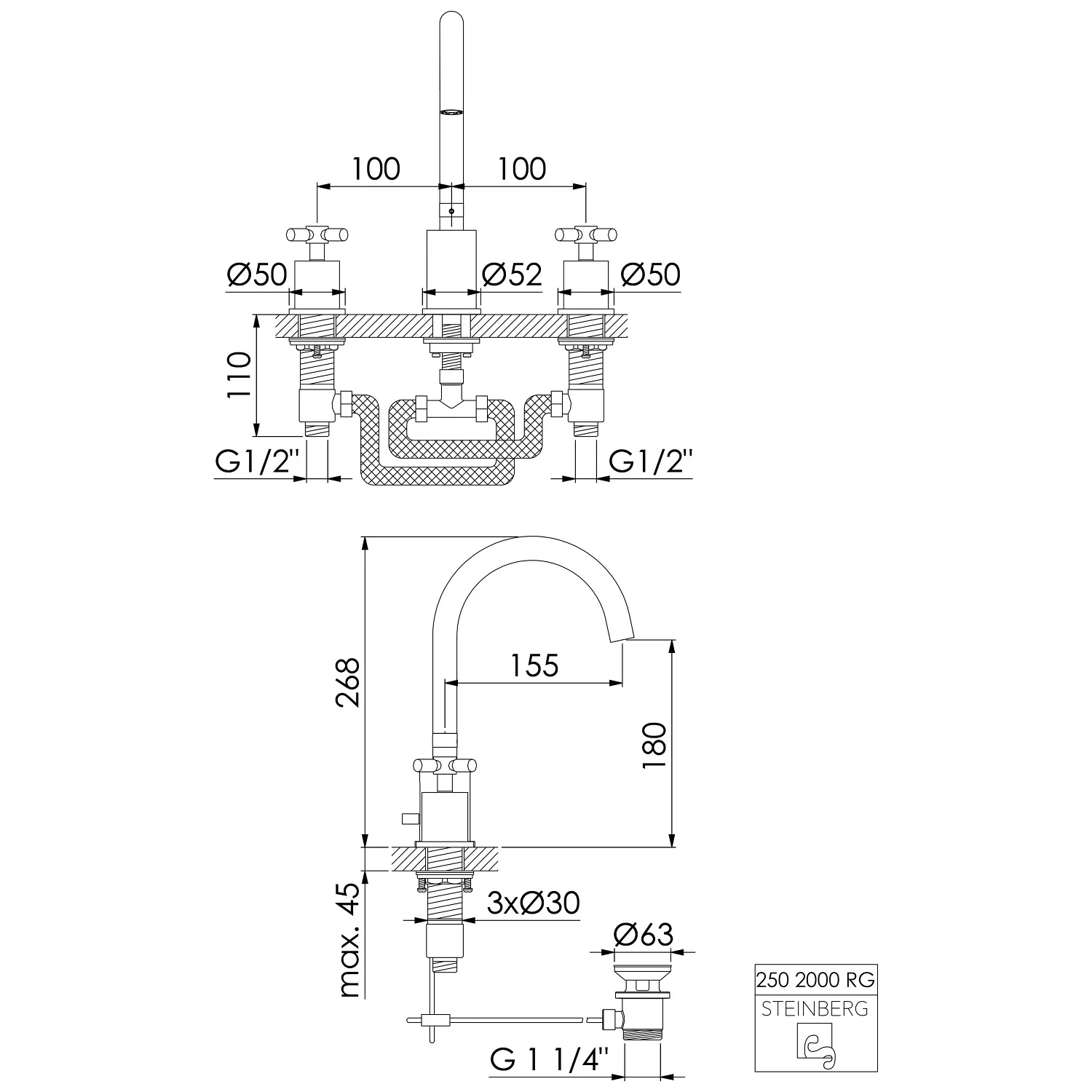 Steinberg Serie 250 3-Loch Waschtisch-Armatur Bild 2