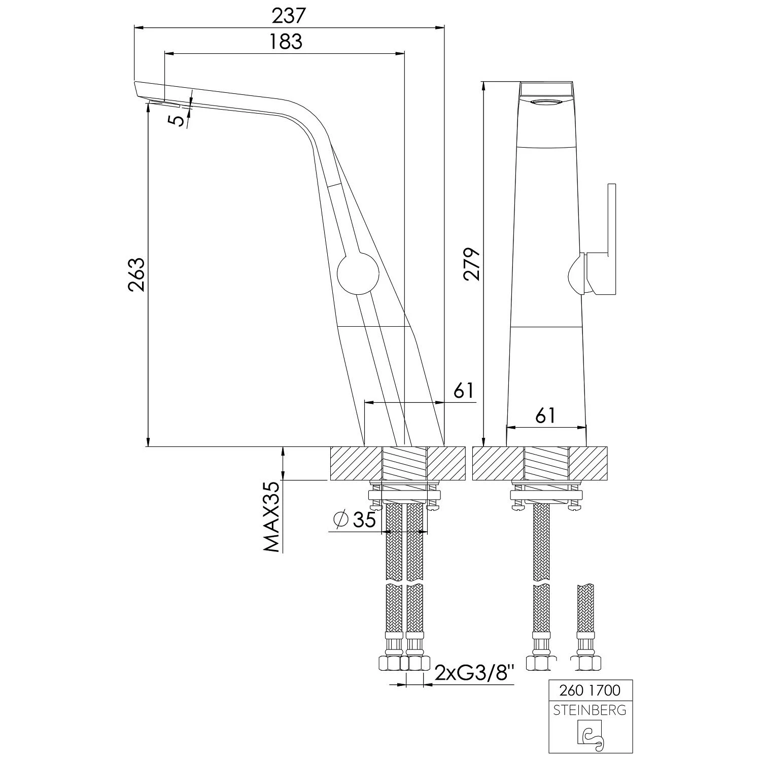 Steinberg Serie 260 Waschtisch-Einhebelmischbatterie, hohe Ausführung Bild 4