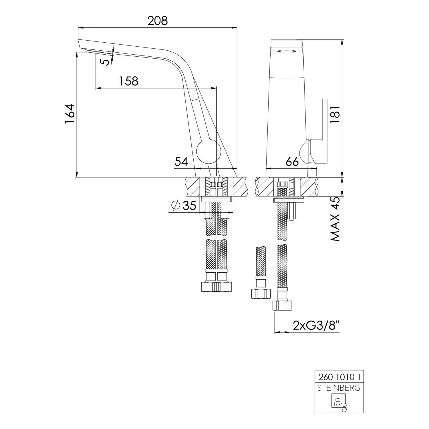 Steinberg Serie 260 Waschtisch-Einhebelmischbatterie ohne Ablaufgarnitur Bild 5