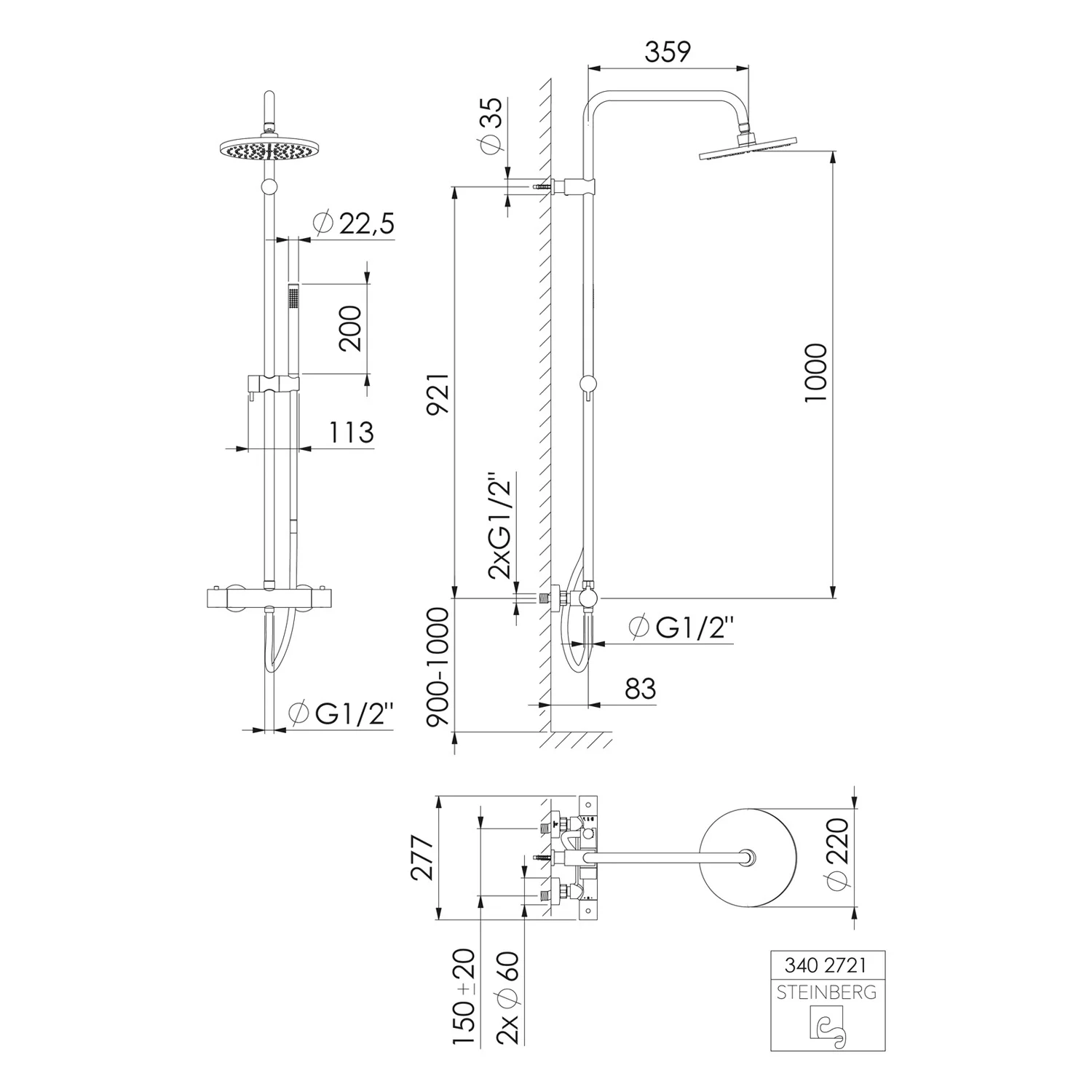 Steinberg Serie 340 Brauseset komplett mit Thermostat-Armatur Bild 5