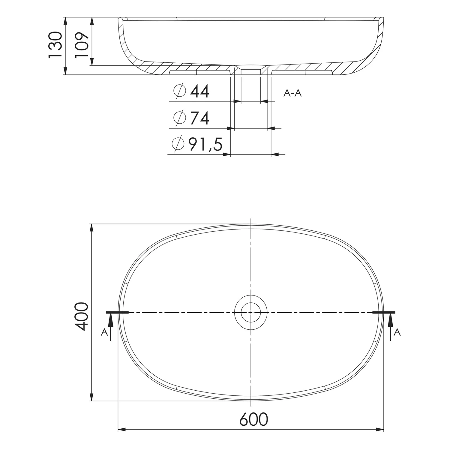 Steinberg Serie 440 Aufsatzschale oval aus Mineo Stone 60 x 40 cm Bild 5