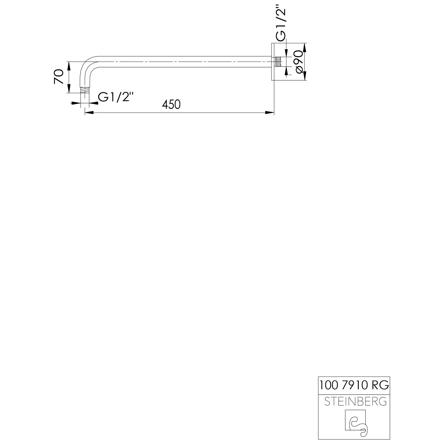 Steinberg Serie 100 Brausearm Ausladung 45 cm mit verstärkter Wandhalterung Bild 3