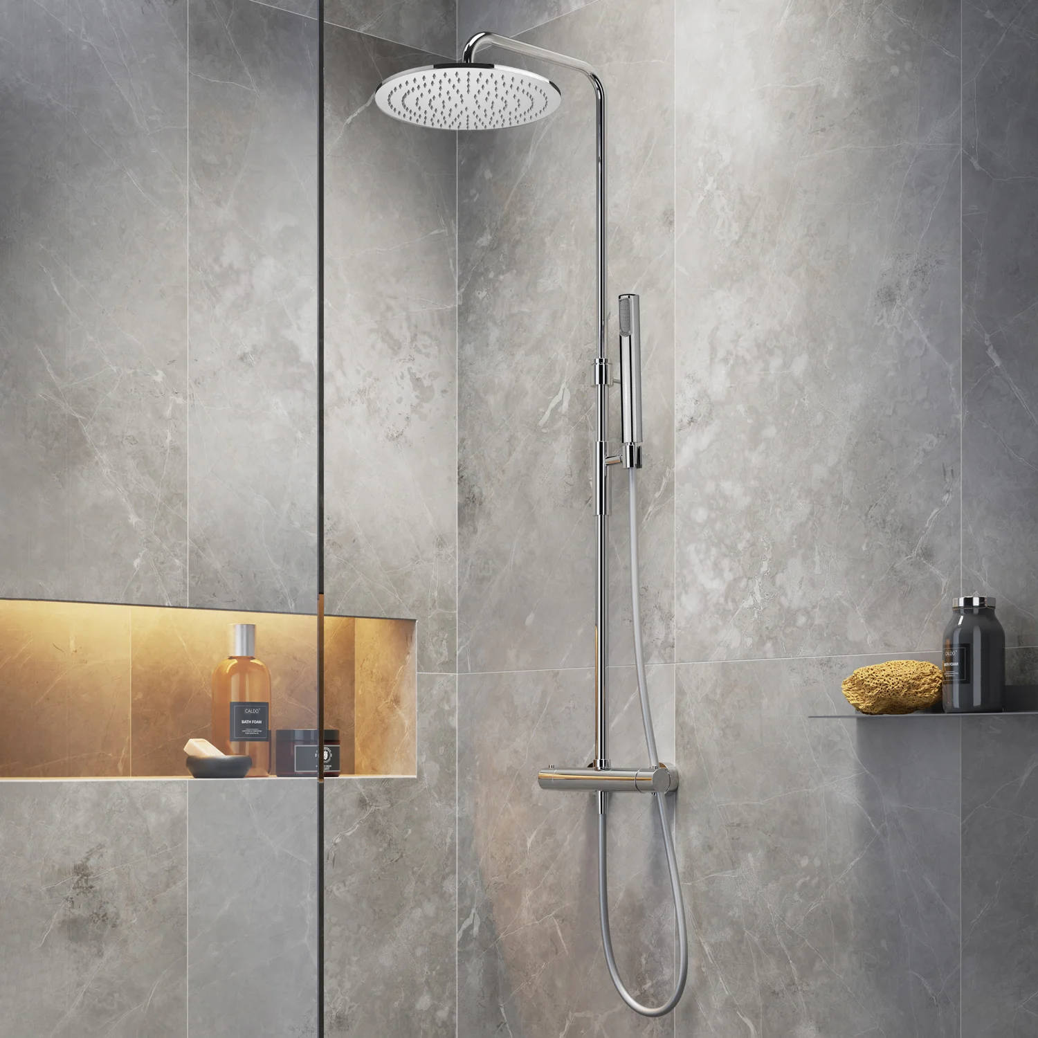 Steinkamp Living Thermostat Duschsystem AP mit Kopfbrause Ø 30 cm und Stabhandbrause, Höhenverstellbar Bild 2