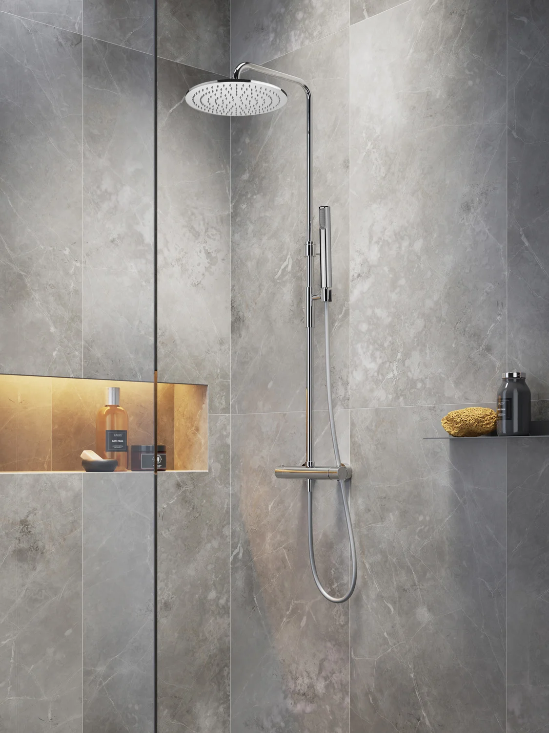 Steinkamp Living Thermostat Duschsystem AP mit Kopfbrause Ø 30 cm und Stabhandbrause, Höhenverstellbar Bild 3