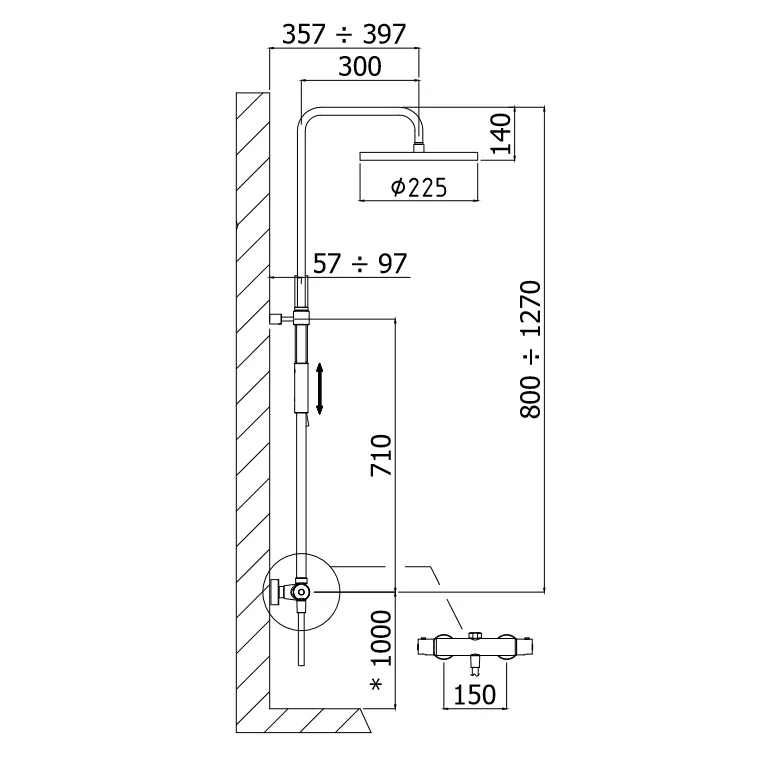 Steinkamp Living Thermostat Duschsystem AP mit Kopfbrause Ø 22,5 cm und Stabhandbrause, Höhenverstellbar Bild 4