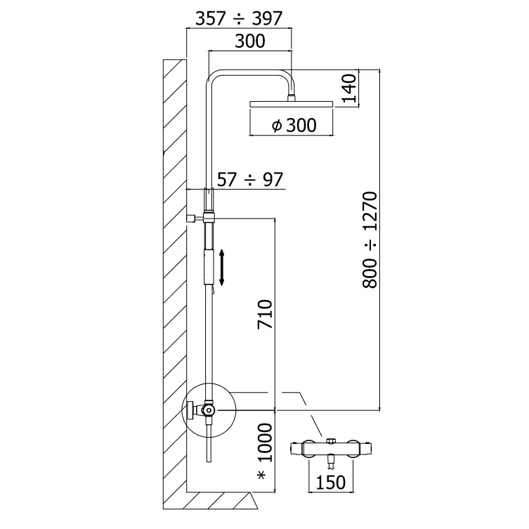 Steinkamp Living Thermostat Duschsystem AP mit Kopfbrause Ø 30 cm und Stabhandbrause, Höhenverstellbar Bild 4