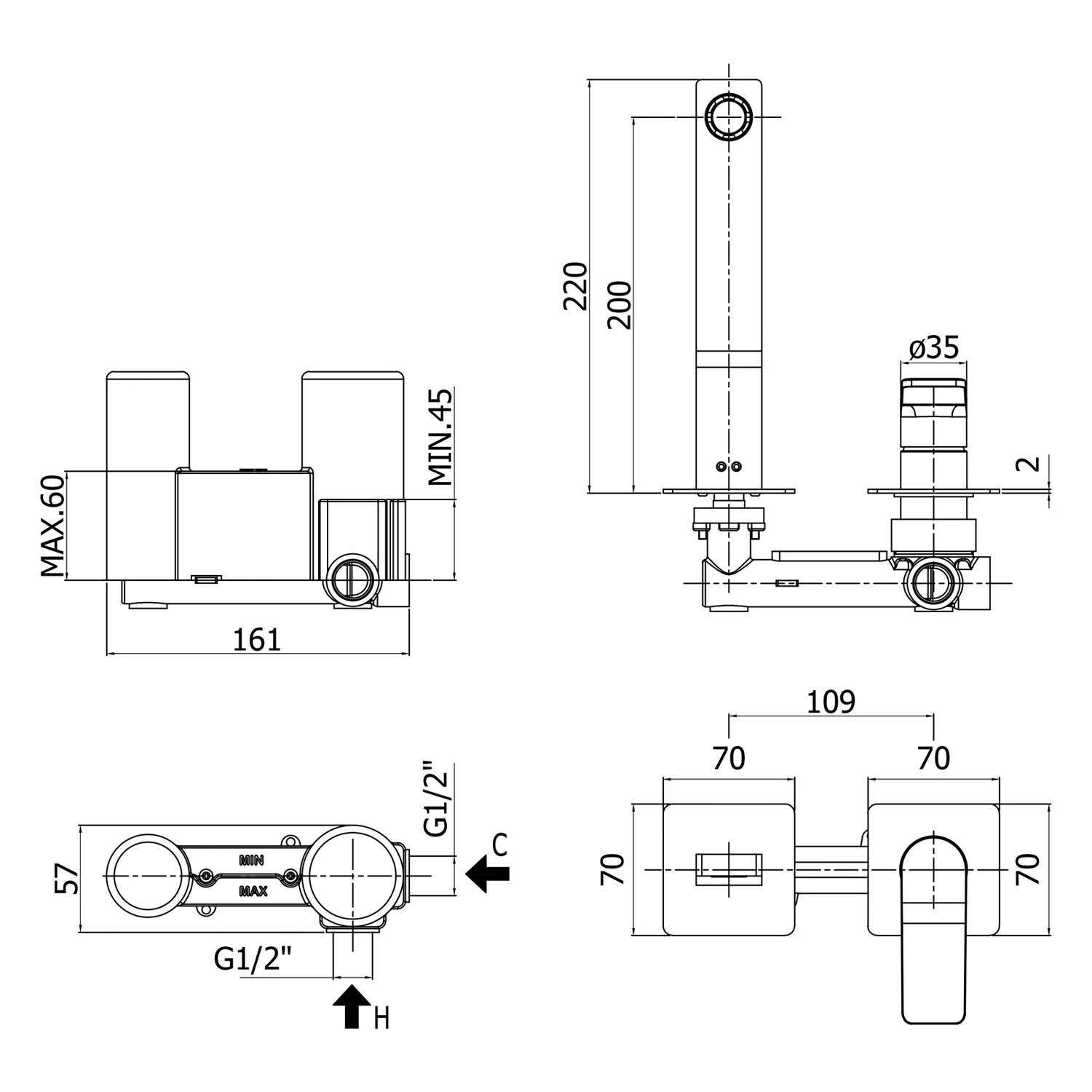 Steinkamp Value Unterputz-Waschtischarmatur, Ausladung 20 cm inkl. Grundkörper Bild 2