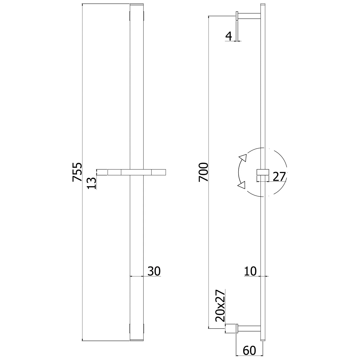 Steinkamp Brausestange eckig  70 cm Bild 2