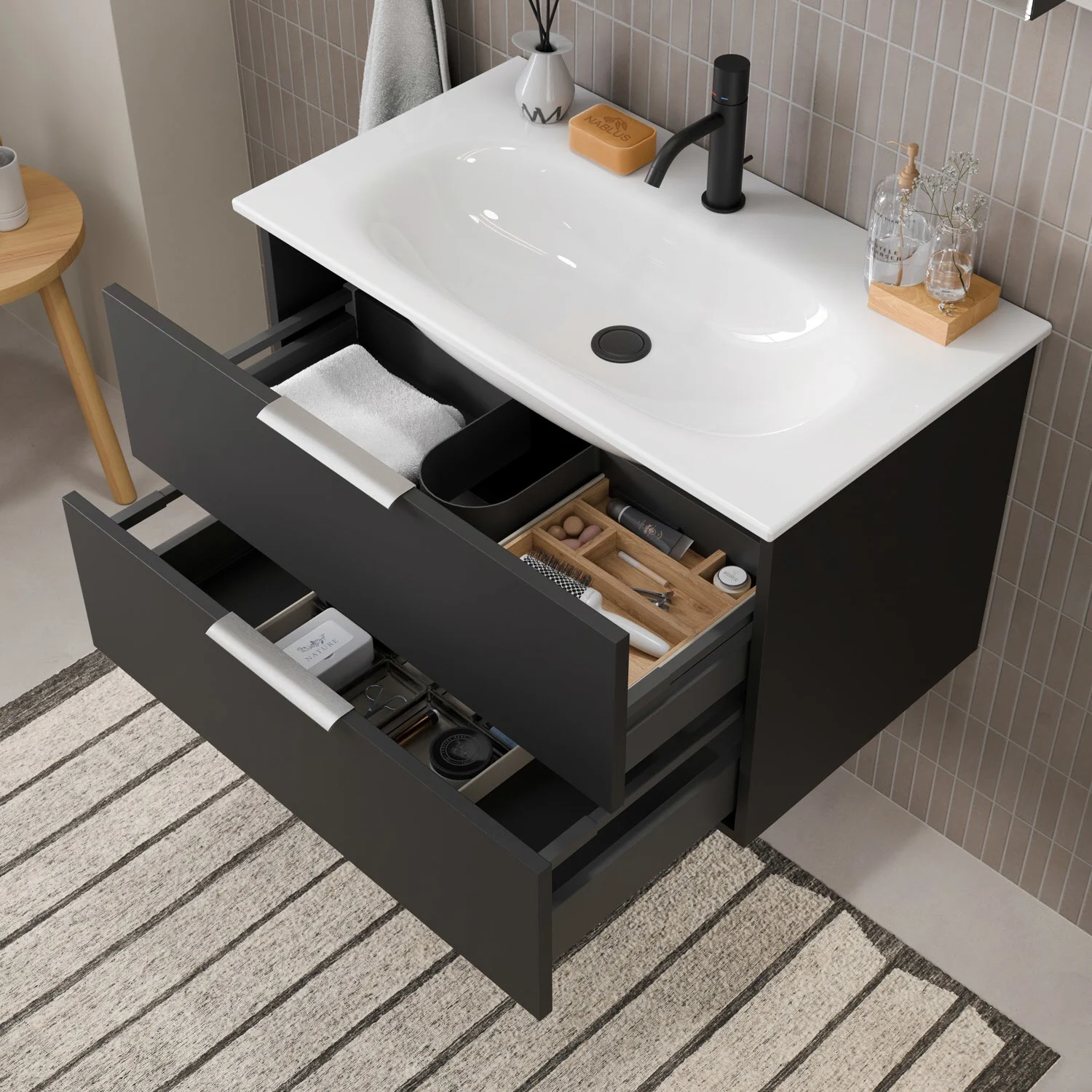 Steinkamp Living 2.0 / GROHE Essence Badmöbel Set 80 cm mit Spiegelschrank Bild 3