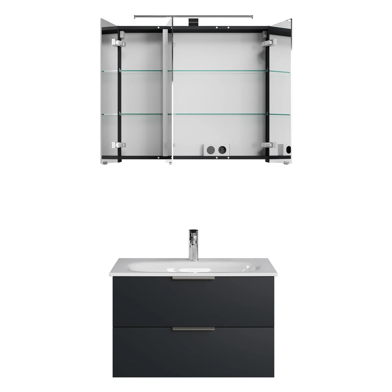 Steinkamp Living 2.0 / GROHE Essence Badmöbel Set 80 cm mit Spiegelschrank Bild 9
