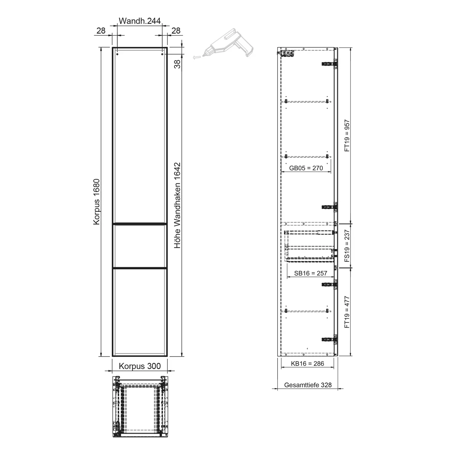 Steinkamp Living 2.0 Hochschrank 30 x 168 cm mit 2 Türen und 1 Auszug Bild 6