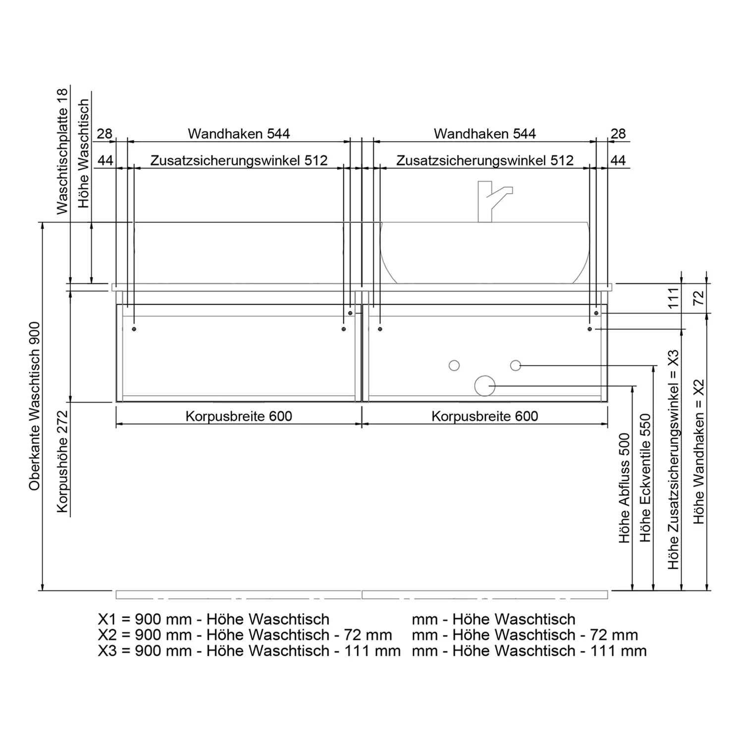 Steinkamp Value Waschtischkonsole 121 cm mit 2 Auszügen Bild 5