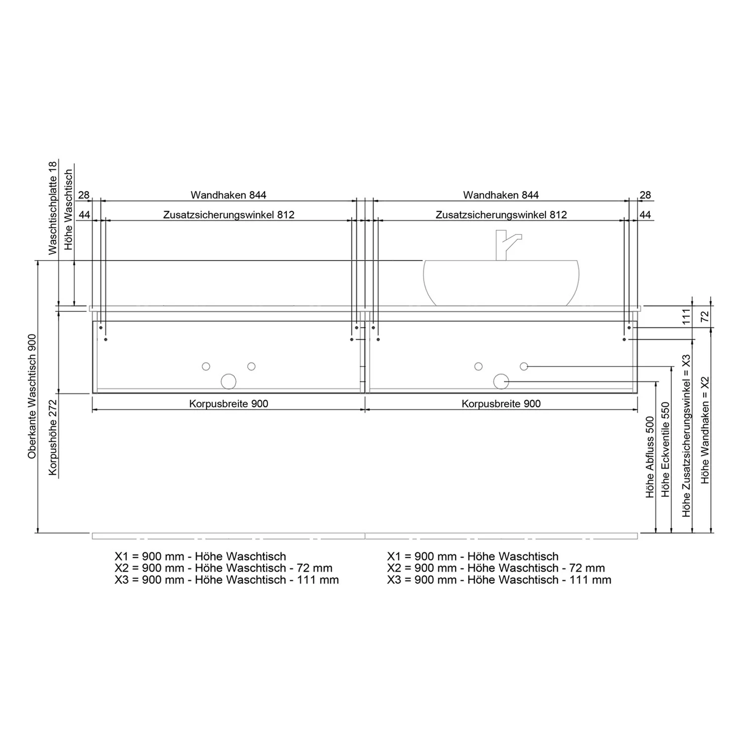 Steinkamp Value Waschtischkonsole 181 cm mit 2 Auszügen Bild 5