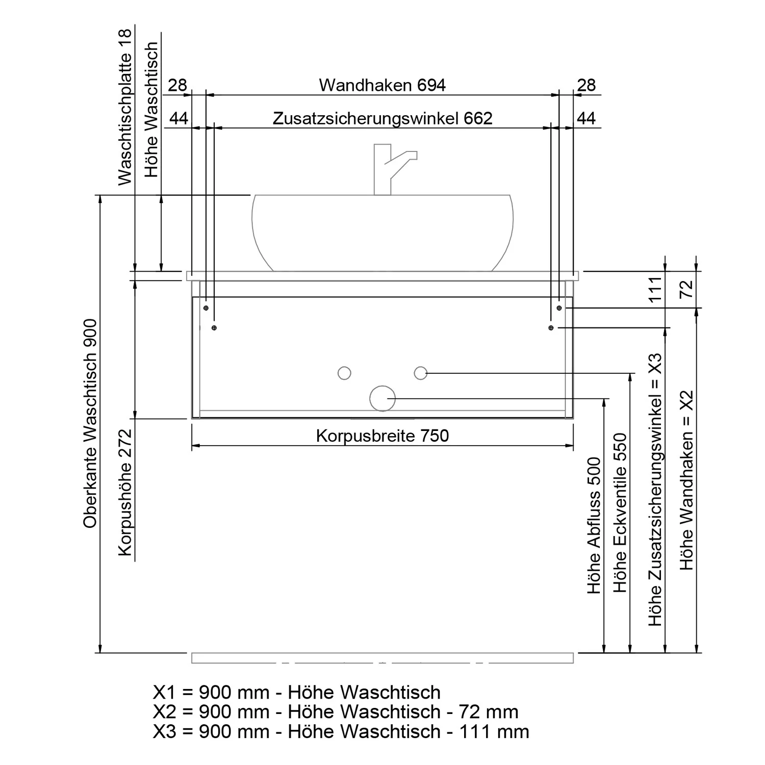 Steinkamp Value Waschtischkonsole 76 cm mit 1 Auszug Bild 5