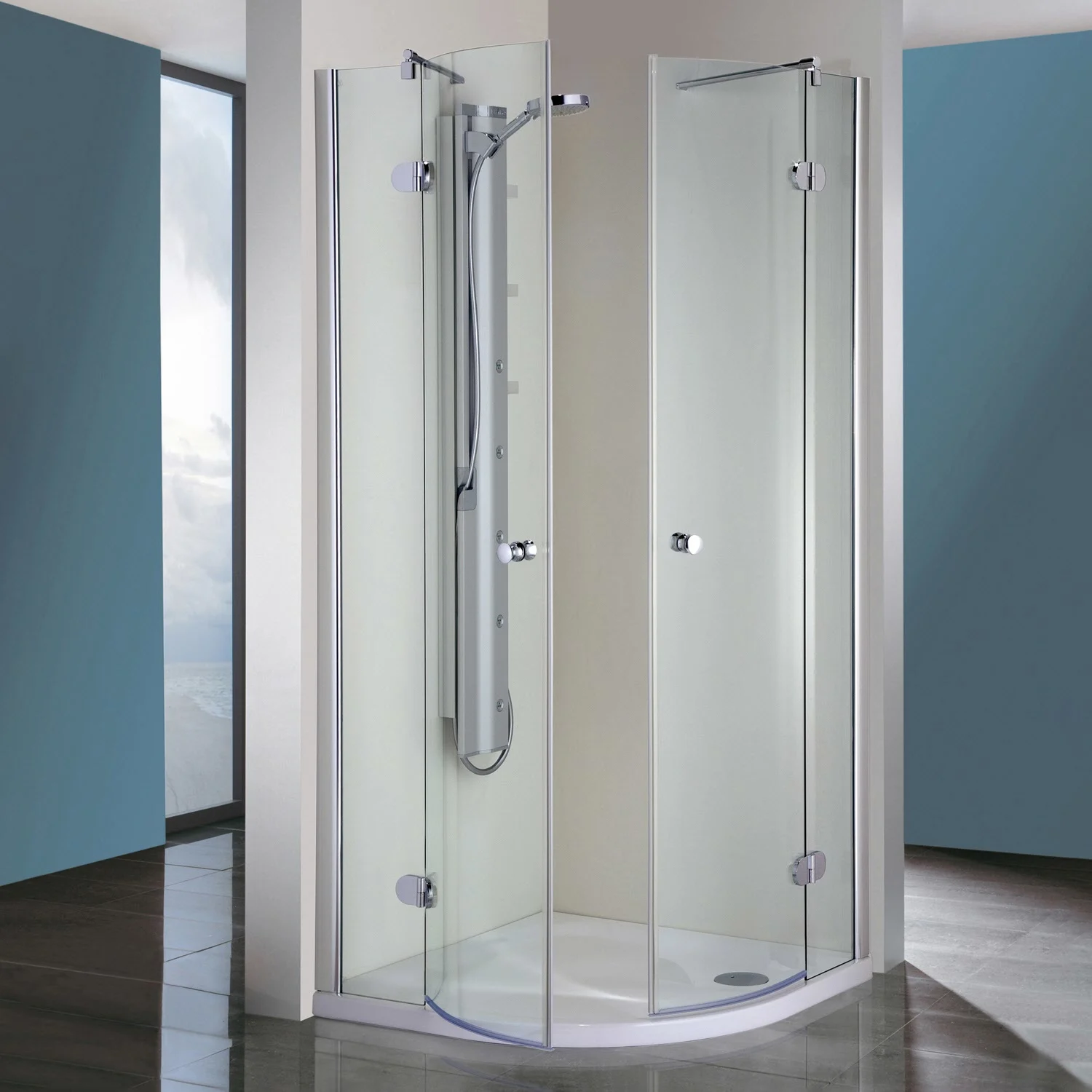 Steinkamp Living Runddusche 4-teilig 90 x 90 cm Radius 55 cm inkl. easypearl, mittig mattiert Bild 2