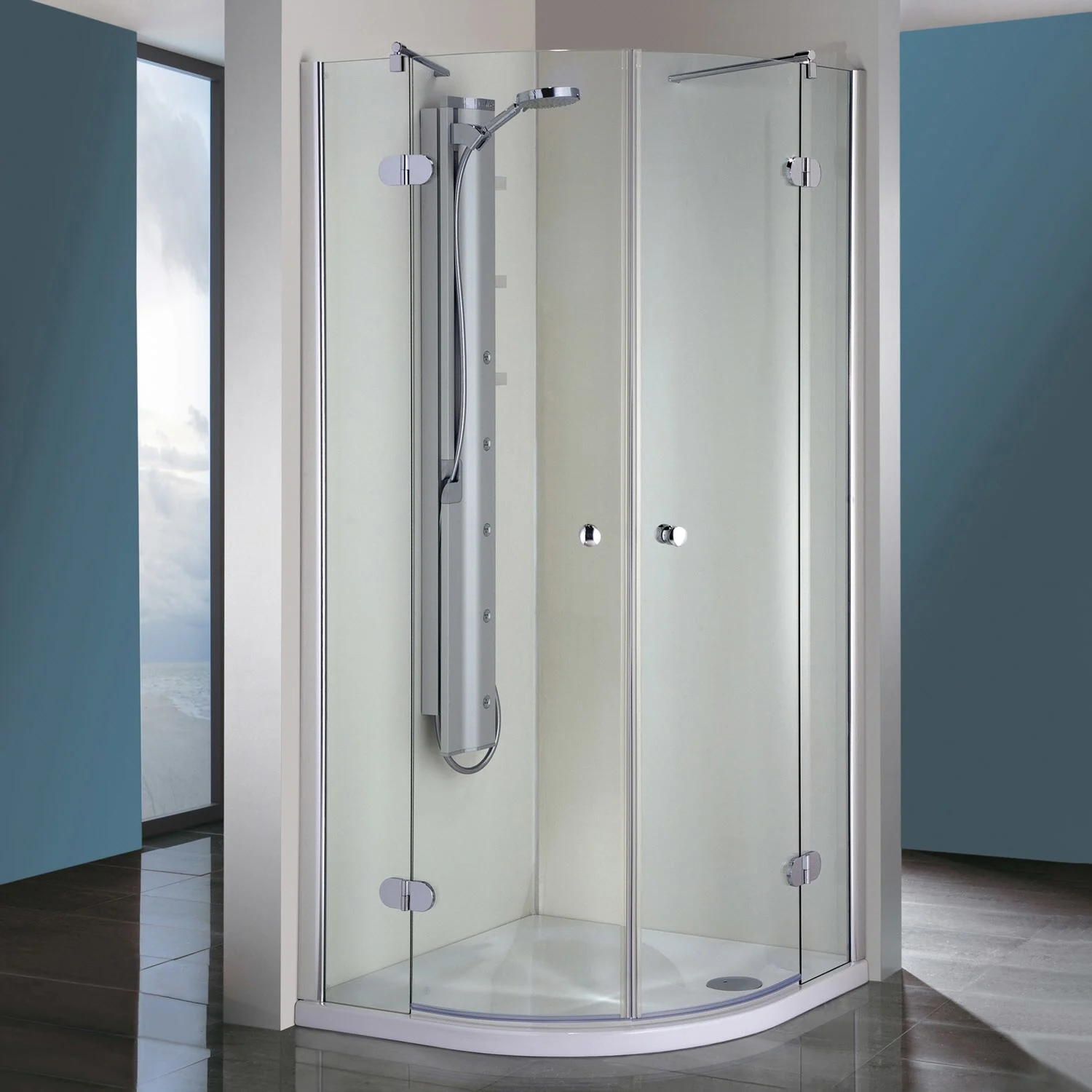 Steinkamp Living Runddusche 4-teilig 90 x 90 cm Radius 55 cm inkl. easypearl, mittig mattiert