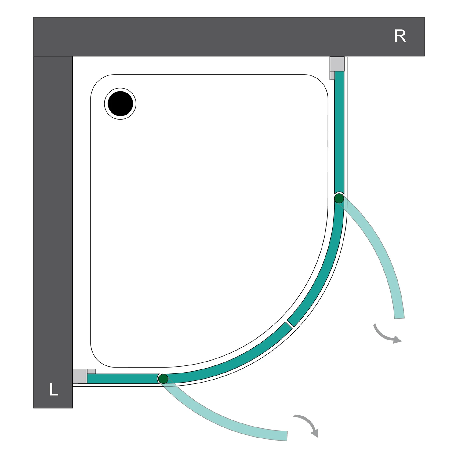 Steinkamp Living Runddusche 4-teilig 90 x 100 cm Radius 55 cm Ausführung rechts inkl. easypearl Bild 5