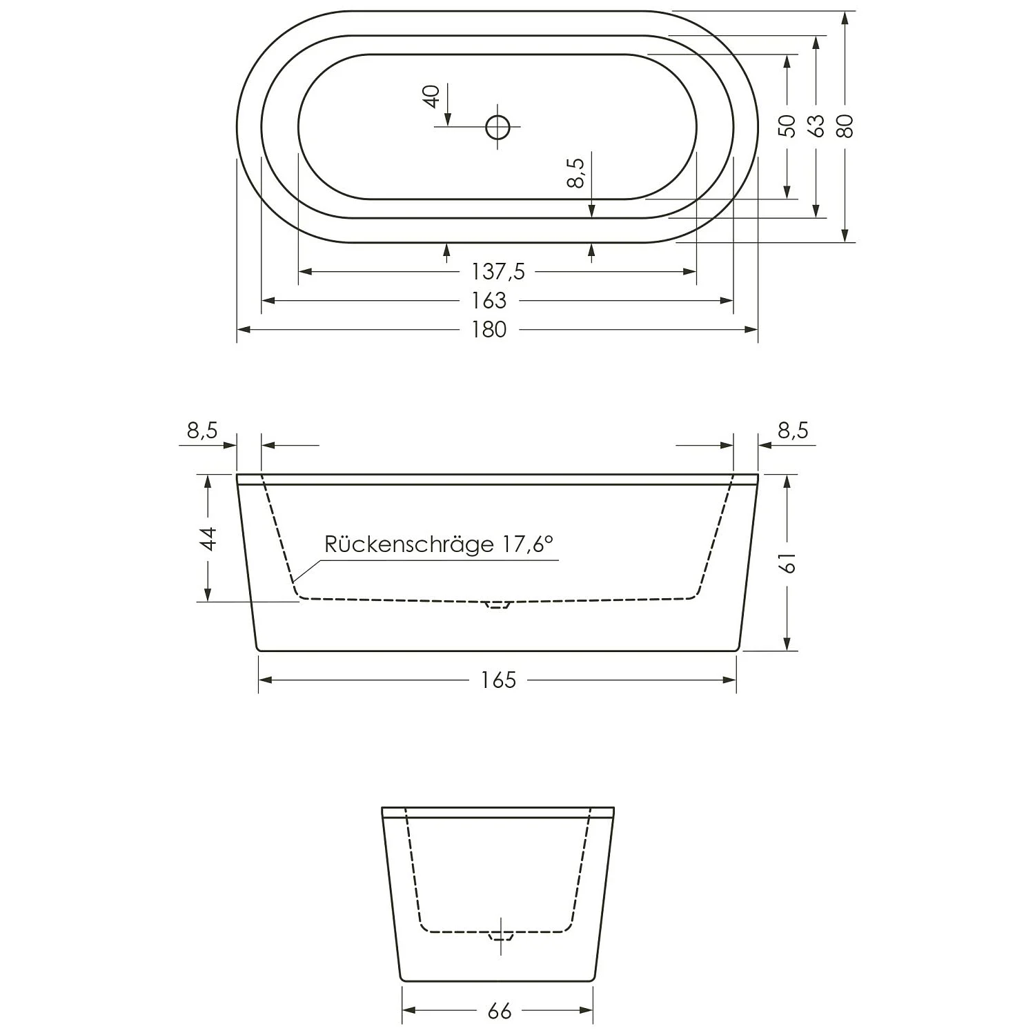 Steinkamp Life freistehende Badewanne 180 x 80 cm mit M5 Ab- und Überlaufgarnitur Bild 5