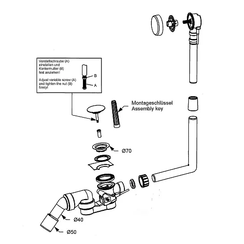 Sturotec Badewannen Ab- und Überlaufgarnitur mit Excenter für Normallänge Bild 2