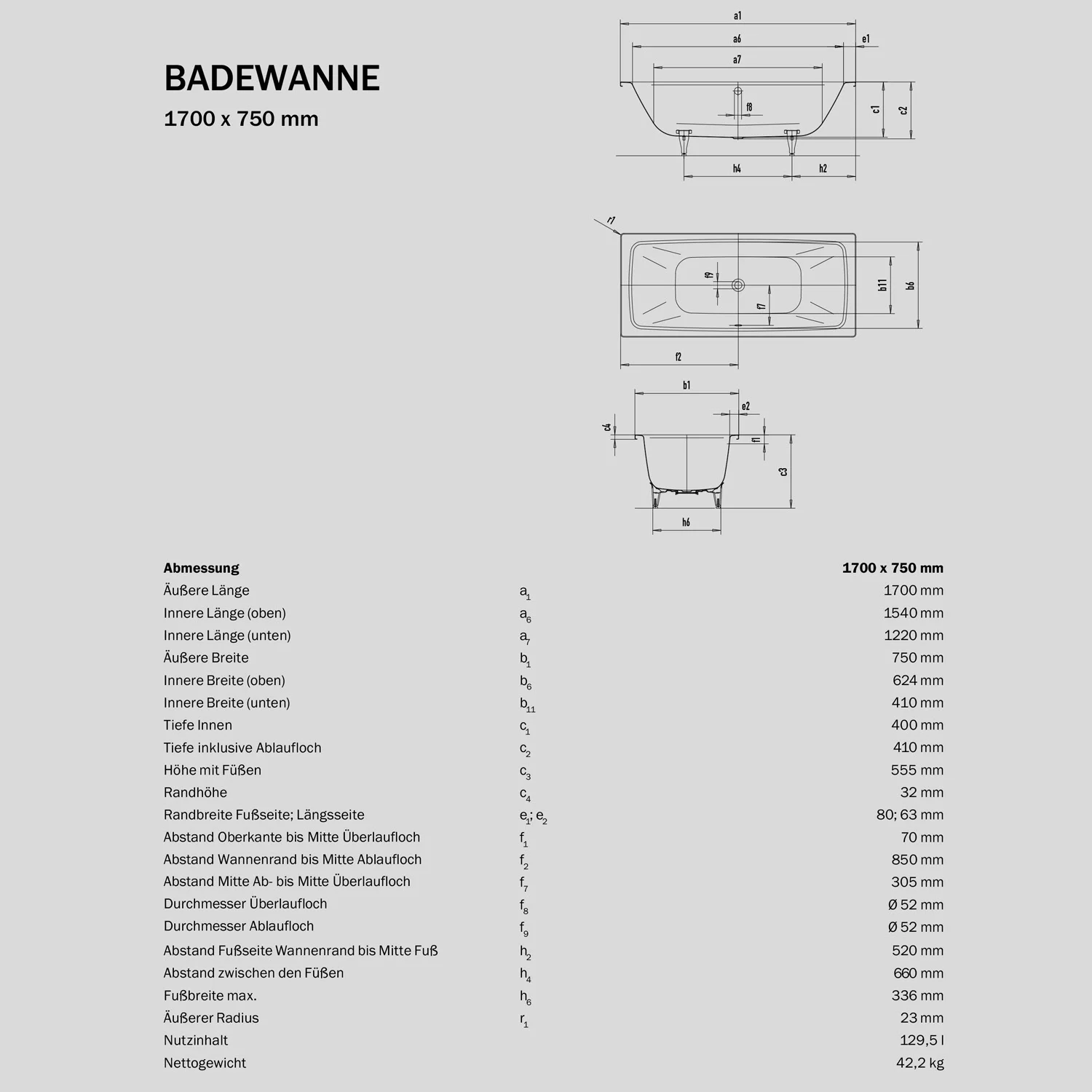 Sturotec Sturopur Duo Rechteck-Badewanne 170 x 75 cm Bild 3