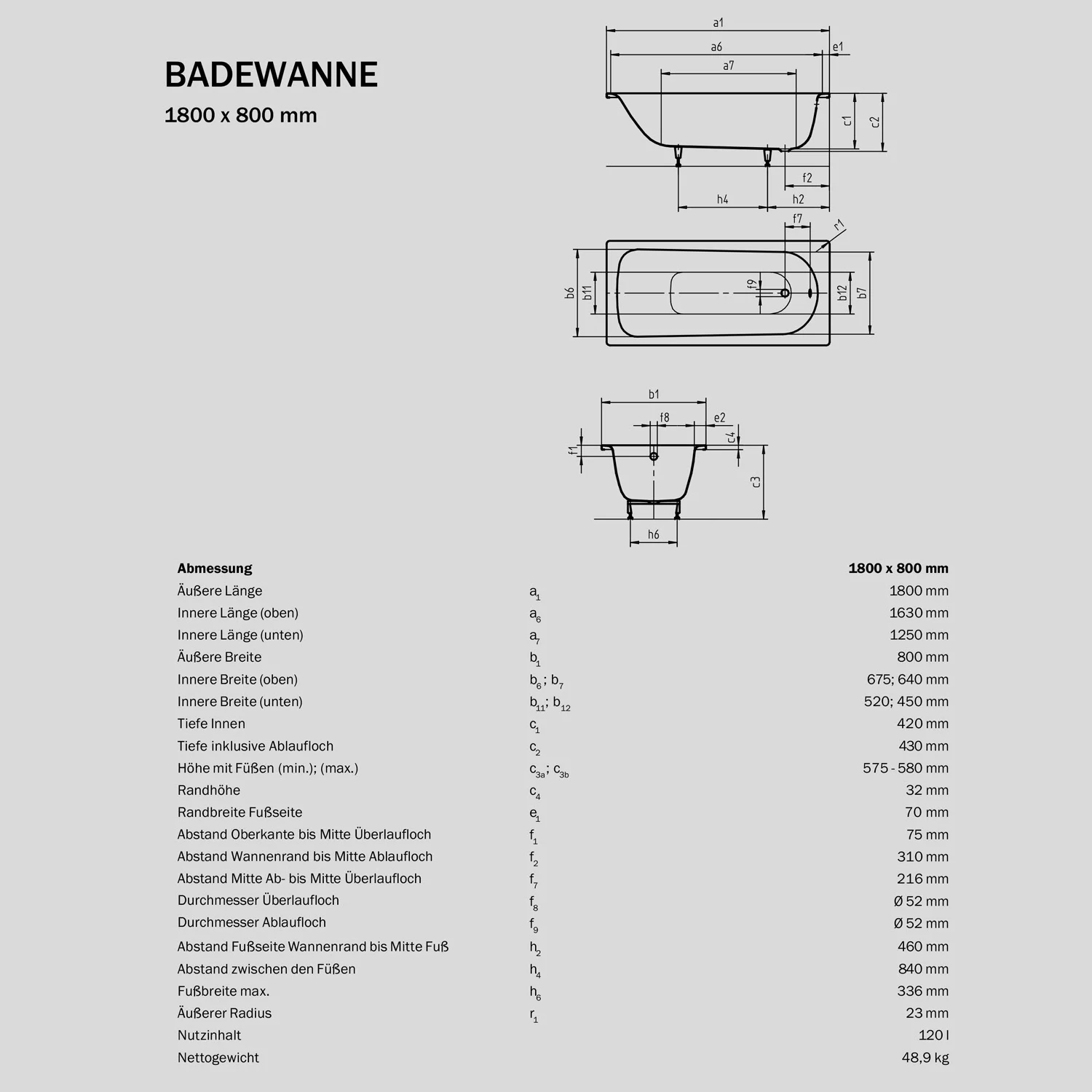 Sturotec Sturoform Rechteck-Badewanne 180 x 80 cm Bild 4