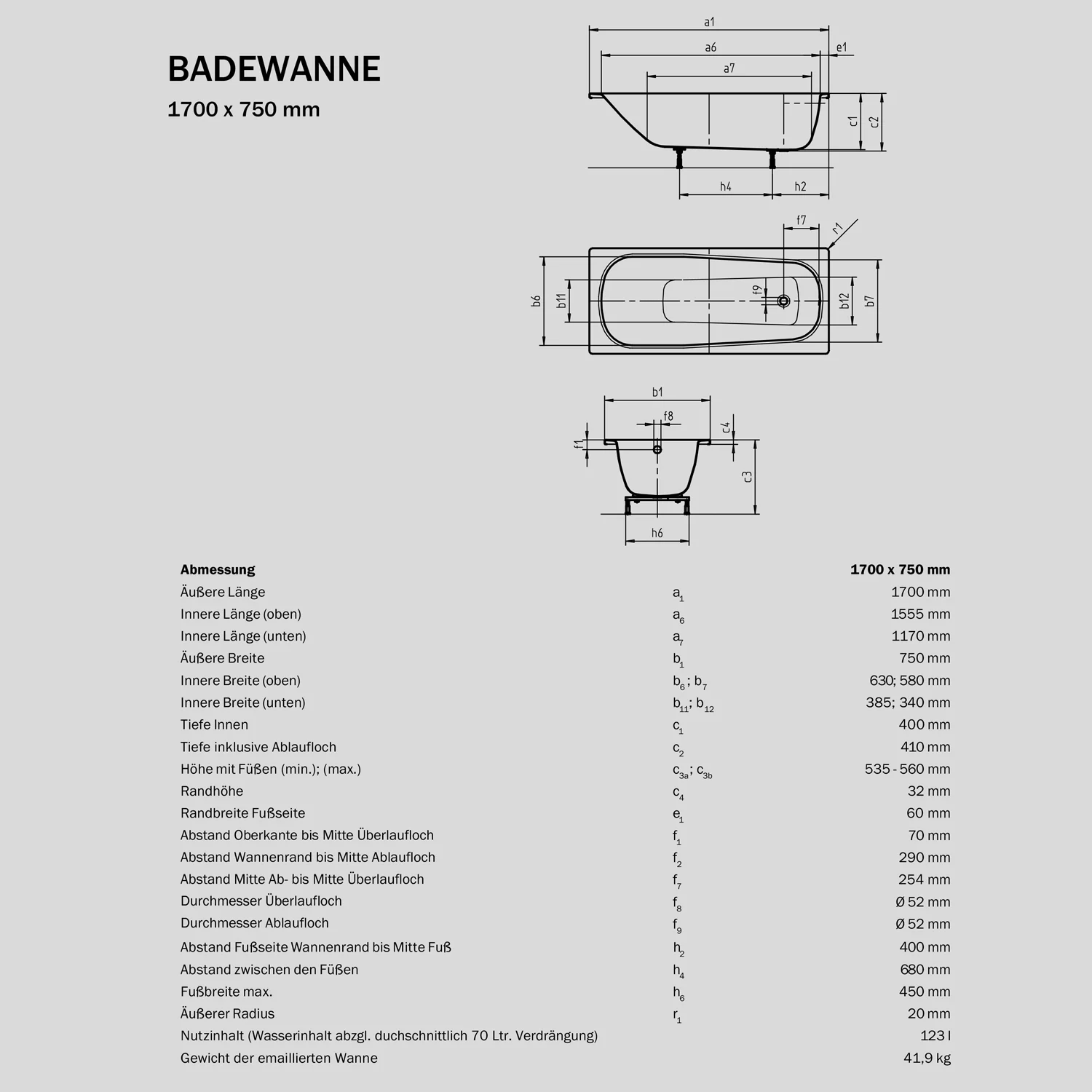 Sturotec Sturoform Rechteck-Badewanne 170 x 75 cm Bild 4